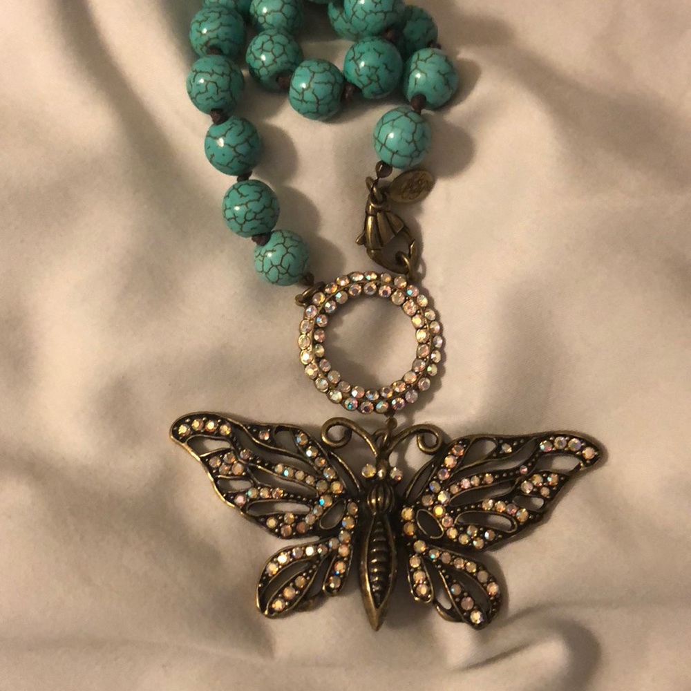 Kirks Folly Turquoise Beaded Butterfly Necklace